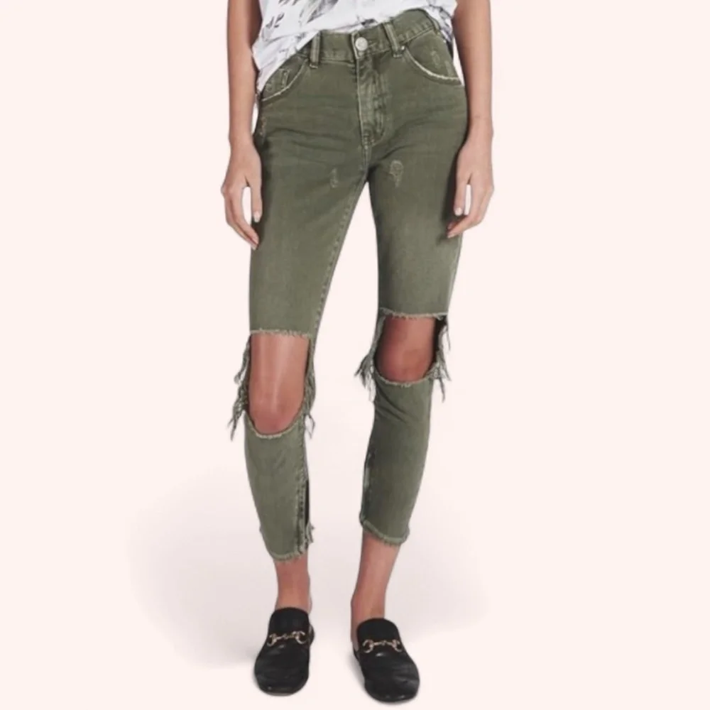 One Teaspoon Freebirds Jeans Military Super Khaki Distressed High Waist Size 26